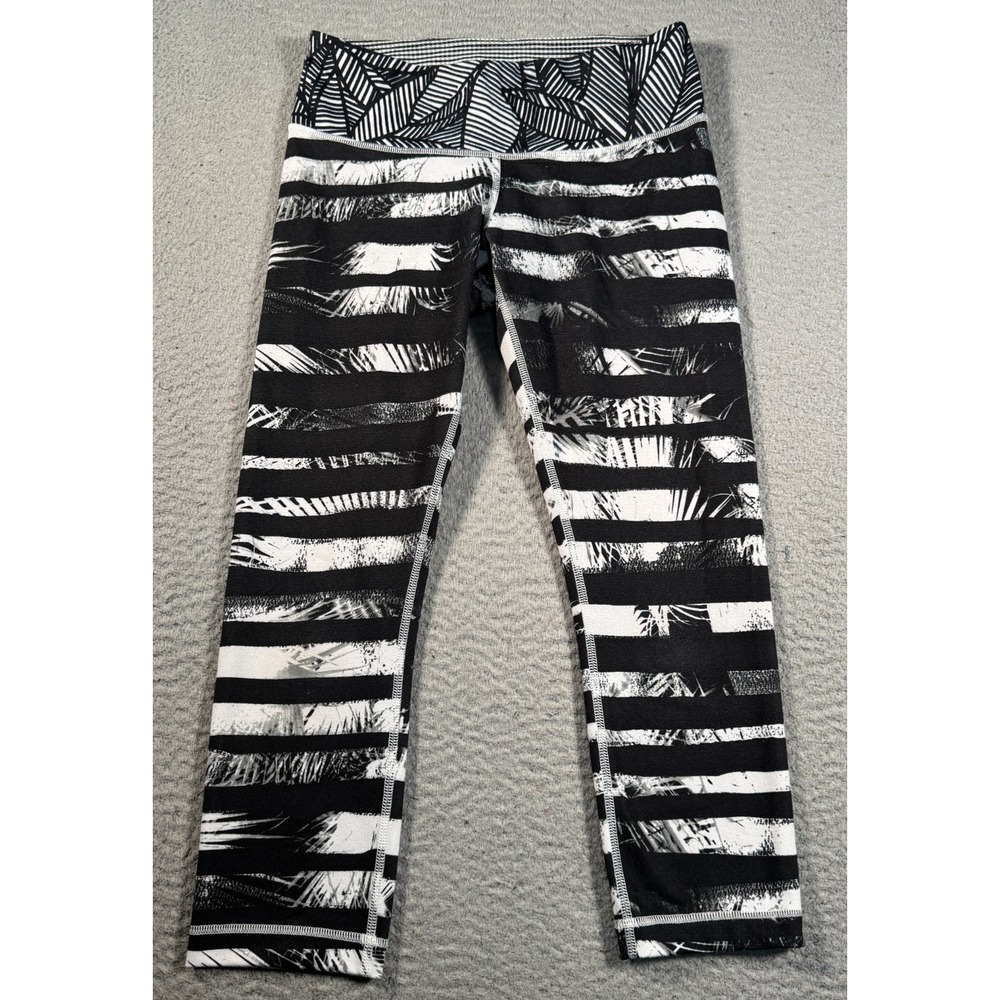 Lululemon Wunder Under Leggings Womens 6 Black Striped Cropped Gym‎ Yoga Workout